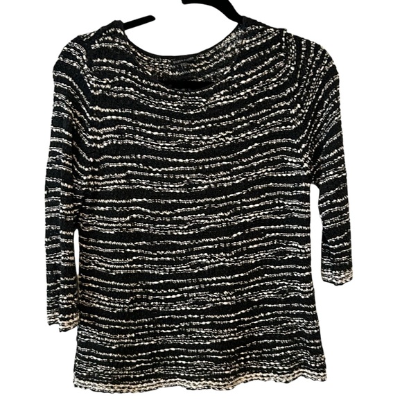 Eileen Fisher Women's Black and White Striped Nubbly Cotton Sweater in Size XL - Picture 1 of 12